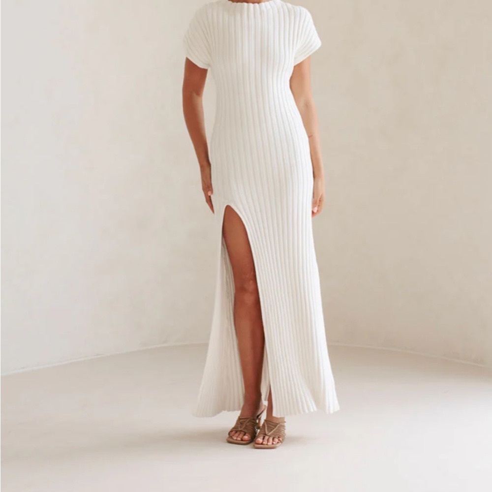 Sabo Skirt White Ribbed Sheath Maxi Dress - Picture 2 of 5